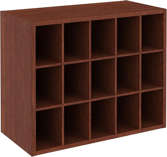 ClosetMaid 15 Cube Stackable Storage Organizer for Shoes, Bags, Crafts, Hobbies with Wood Shelves, for Closet, Entryway or Mudroom, Dark Cherry
