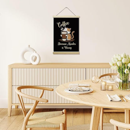 LETUROIA Cat Coffee Poster Hanger Frame, Because Murder is Wrong Canvas Wall Decor(12×16"), Wall Art For Home Kitchen Cafe Bar Shelf Office -40