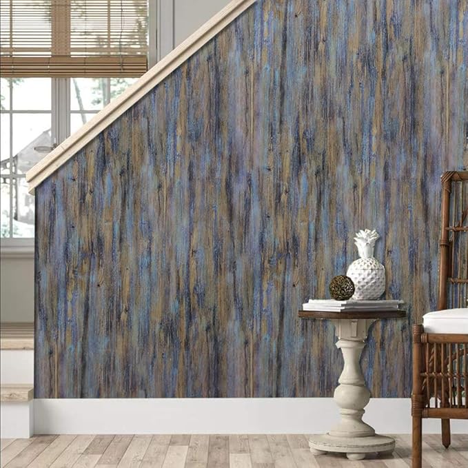 CiCiwind 197”x17.7”Purple Blue Wood Wallpaper Self-Adhesive Removable Peel and Stick Wallpaper Textured Colorful Wallpaper Faux Wood Grain Contact Paper Decorative Walls Vinyl Film Roll
