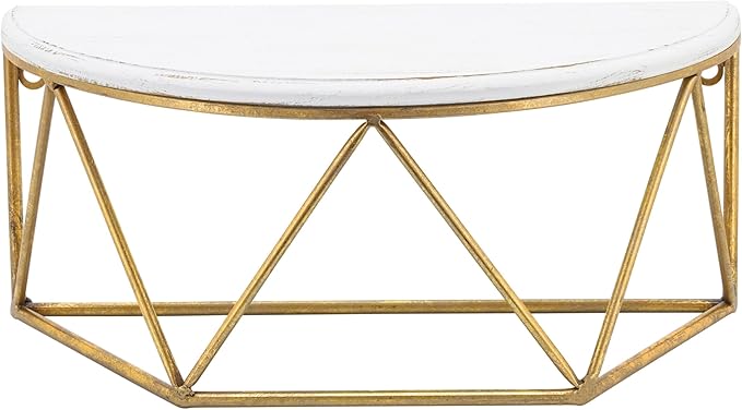 Wall Shelf Decor– Wood and Metal Half-Moon Design with Glam Style for Living Room, Bedroom or Entryway – Home Decor Accent Shelf for Displaying Plants, Photos or Essentials – 16", White