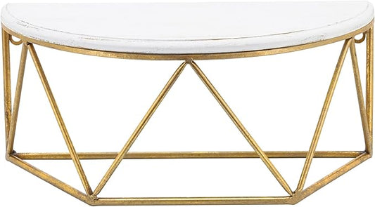 Wall Shelf Decor– Wood and Metal Half-Moon Design with Glam Style for Living Room, Bedroom or Entryway – Home Decor Accent Shelf for Displaying Plants, Photos or Essentials – 16", White
