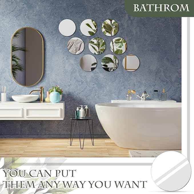 Weysat 12 Pcs Acrylic Round Mirrors Candle Plate Set for Table Centerpieces 5 Inch Non Glass Self Adhesive Mirror Wall Stickers for Home Wedding Table Wall Decor