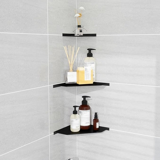10 Inch Black Floating Corner Shelf Wall Mounted, Large Triangle Shelf for TV Box, Router, Speakers, Wine & Trophies