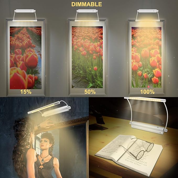 HONWELL Picture Light Battery Powered Wireless Display Lights LED Accent Light Remote Control Uplight Artwork Lighting Rotatable Light Heads with Timer Dimmer, Stick Art Lights for Painting Frame