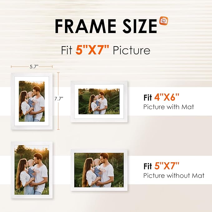 FIXSMITH 5x7 Picture Frame Bulk-4 Pack, Photo Frame with HD Plexiglass, Display Pictures 4x6 with Mat or 5x7 Without Mat, White Picture Frames Collage Wall Decor, Wall & Tabletop Picture Frames