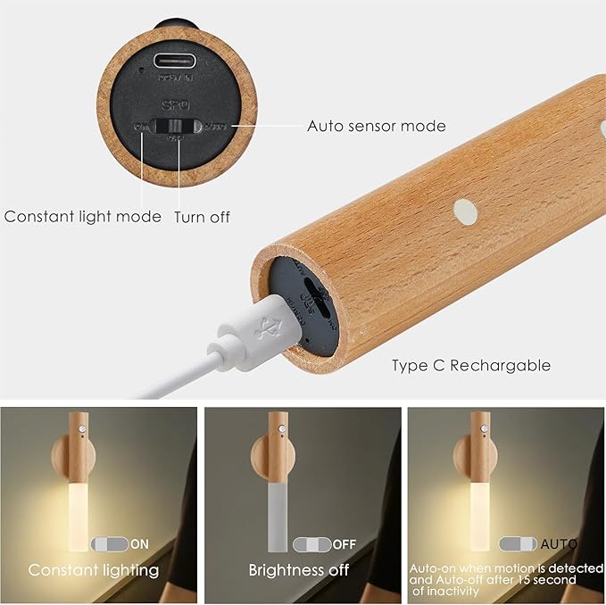 Montford Wall Sconces Set of Two Battery Operated, Motion Sensor Night Light Magnetic Wall Light Rechargeable Wall Sconce, Peel and Stick Sconce Lights for Hallway