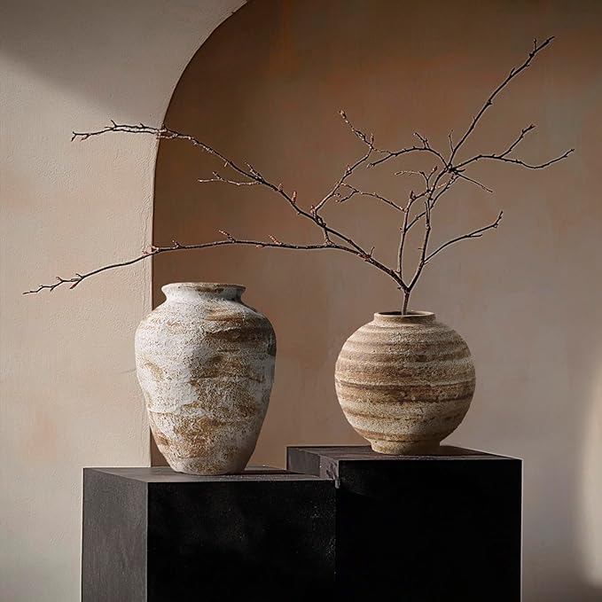 Ceramic Farmhouse Vase Rustic Decor,Pottery Decorative Flower Vases for Home Decor,Boho Vase for Table, Living Room,Bathroom,Shelf,Mantel Decoration,5.5 inch