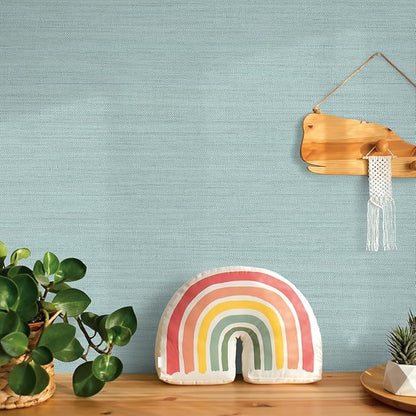 Tempaper Textured Seaglass Green Horizontal Faux Grasscloth Removable Peel and Stick Wallpaper, 20.5 in X 16.5 ft, Made in The USA