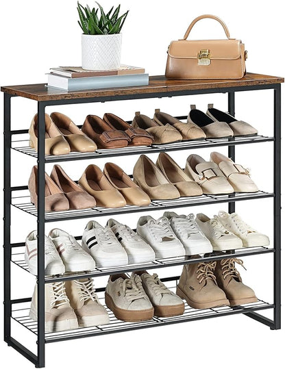 HOOBRO Shoe Rack, 5 Tier Shoe Organizer for Front Door Entrance, Shoe Shelf with Adjustable Tilt Angle, Holds 16-20 Pairs, for Entryway, Garage, Closet, Rustic Brown and Black BF08XJ01