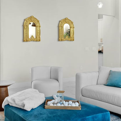 ZEXUIRU 2PCS Arched Window Wall Mirror,Rustic Farmhouse Home Decor, Wood Framed Accent Mirror for Living Room,Bathroom,Bedroom,Kitchen,14.5x10.6 Inches