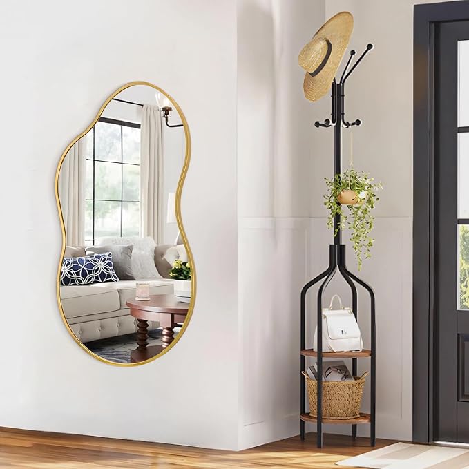 JJUUYOU Wall Mirror Irregular Metal Framed Decorative Gold Mirrors Large 22