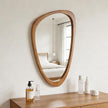 Irregular Wall Mirror Asymmetrical Bathroom Mirror, 19 x 30 Inch Wall Mounted Decorative Mirror with Wooden Frame for Living Room, Vanity, Bedroom, Entryway, Hallway