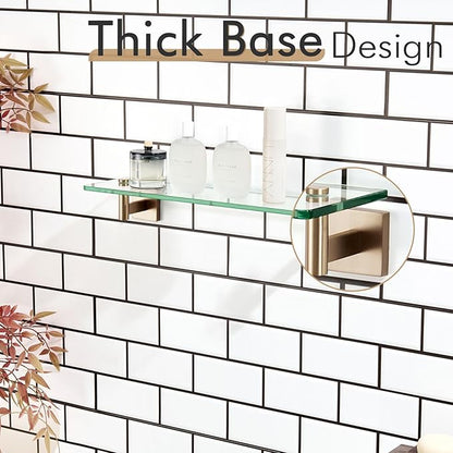 KOKOSIRI Wall Shelves Bathroom Hardware Glass Floating Shelf 20-Inch for Bedroom, Living Room, Kitchen, Hanging Rack Champagne Bronze B1105CPG-L20