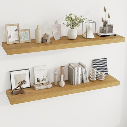 Dreamland 55 Inches Floating Shelves for Wall, 9.8" Deep Long Floating Shelves Set of 2, Large Display & Storage Shelf, Wall Shelf for Bathroom Bedroom Living Room Kitchen Office, Oak