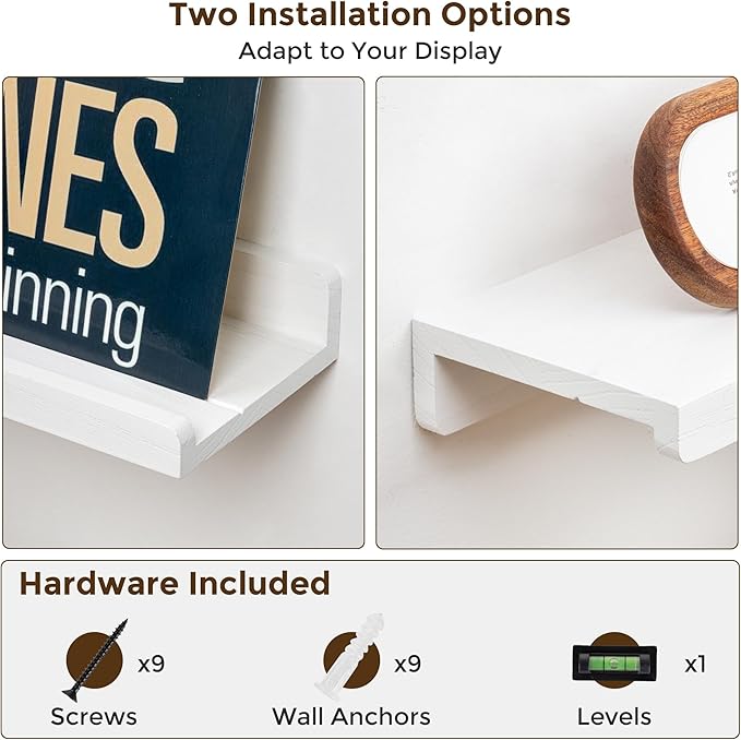 Floating Shelves for Wall, 72 inch Solid Wood Picture Ledge Shelf for Wall Storage, Nursery Book Shelves with Lip for Living Room Bathroom Bedroom Kitchen, Set of 2, Washed White