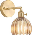 Vintage Wall Sconces with Amber Tulip Glass Lampshade 180 Degree Adjustable Brass Sconces Hradwired Modern Wall Lighting Fixture with Switch for Bedside Bedroom Doorway