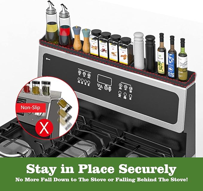 30 Inch Silicone Stove Top Shelf Magnetic for Kitchen, Strong Magnetic Heat Resistant Spice Rack Organizer for Over Stove Oven (Black)