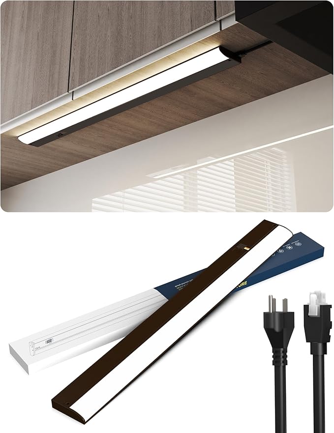 30 Inch LED Under Cabinet Light, Plug in Kitchen Lighting, 3CCT Selectable (3000K/4000K/5000K), CRI94 High Color Accuracy, Linkable, Slim Design Dimmable, Brown