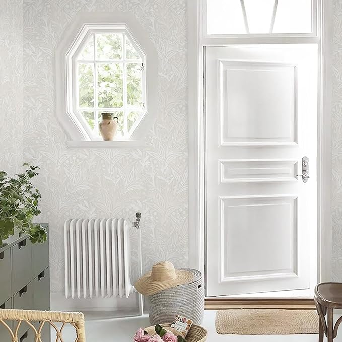 Peel and Stick Wallpaper Boho Contact Paper Beige Neutral Leaf Wall Paper Modern Self Adhesive Removable Wallpaper for Bedroom Living Room Waterproof Vinyl Roll 17.3