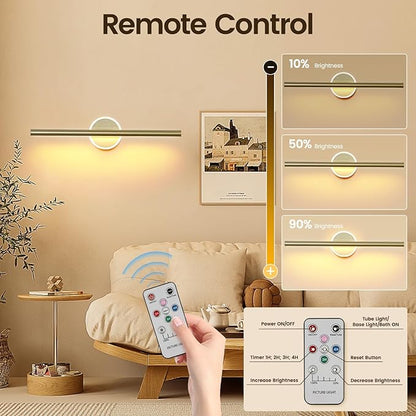 Wireless Picture Light, 16 inches Art Wall Light, Picture Light Battery Operated,Battery Operated Wall Lights,Gallery Light for Painting,Photo,Library(Gold-Painted)