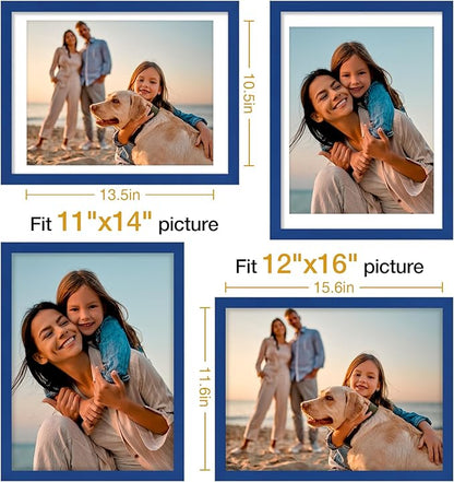 Vittanly 12x16 Picture Frames Set of 4, Display Pictures 11x14 with Mat or 12x16 without Mat, Gallery Frame for Wall Display, Engineered Wood with Shatter Resistant Plexiglass, Royal Blue