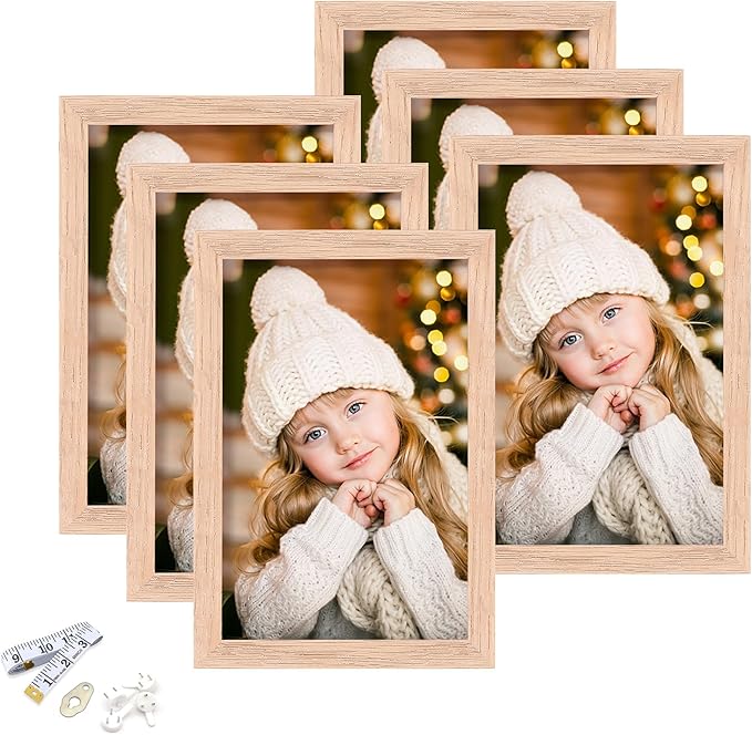 ATOBART 4x6 Picture Frame, OAK Wood Photo Frame with Perspex Glass for Vertical or Horizontal Tabletop Wall Display for Photos, Paintings, Posters, Artwork, Birthday Christmas Gift, Set of 6