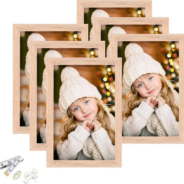 ATOBART 4x6 Picture Frame, OAK Wood Photo Frame with Perspex Glass for Vertical or Horizontal Tabletop Wall Display for Photos, Paintings, Posters, Artwork, Birthday Christmas Gift, Set of 6