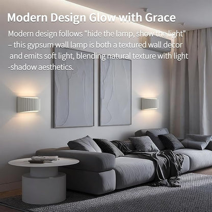 2 Pack White Modern LED Wall Sconces Wall Lighting, Gypsum 3000K Warm White Indoor Hardwired Wall Mount Light Fixtures Lamp Up and Down for Living Room Bedroom Hallway Dining Room