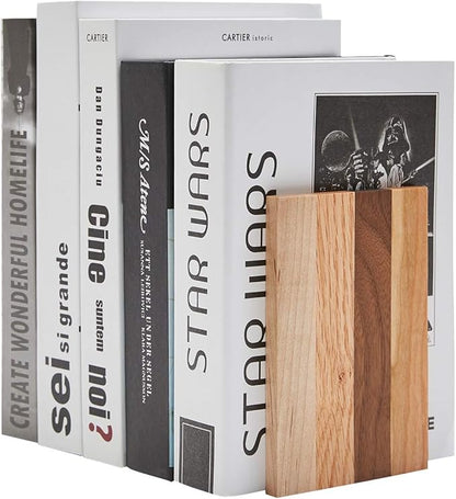 Pandapark Wood Decorative Bookends,Non-Skid Bookend for Shelves,Heavy Duty Bookends,Book Stand for Books/CDs,1 Pair