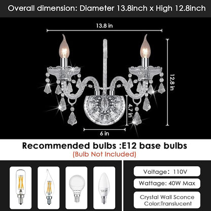 Vintage Crystal Wall Sconce Lighting Crystal Wall Light Elegant 2 Lights European Style Decorative Luxury Sconces Wall Lamp for Bathroom Bedroom Bedside Entryway Sconce Light