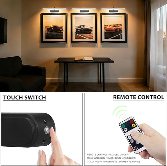 Picture Light,Art Light for Paintings,2PK Battery Operated Wall Light,Remote Accent Light with Timer and Dimmable for Frame,Portrait,Dartboard-Black
