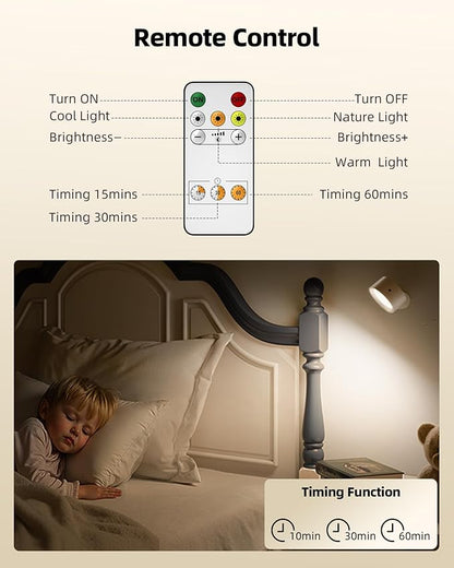 LED Wall Mounted Lights, Rechargeable Wall Sconces Lamp, 3 Color Temps & Remote and Touch, 360°Rotation Dimmable Cordless Wall Light for Study Bedroom Reading Bedside(White, 2 Pack)