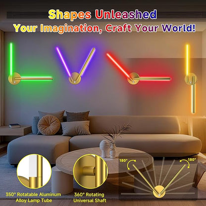 Wall Sconces with Remote,Rechargeable Battery Operated,Wireless Magnetic Wall Lights with RGB Colors&Dimmable,Wall Decor for TV/Mirror,Bedroom,Staircase Gold