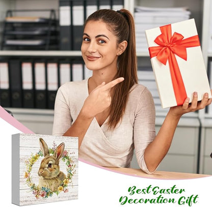Funny Easter Sign Easter Bunny Decor Decorations Bunny Spring Flower Sign Decor Table Decorations Indoor for Home Office Desk Table Shelf Tiered Tray 5 X 5 Inch
