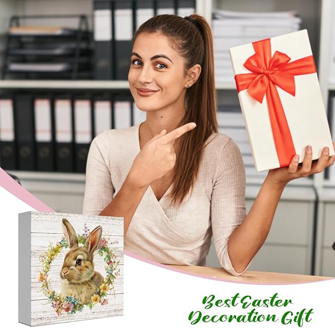 Funny Easter Sign Easter Bunny Decor Decorations Bunny Spring Flower Sign Decor Table Decorations Indoor for Home Office Desk Table Shelf Tiered Tray 5 X 5 Inch