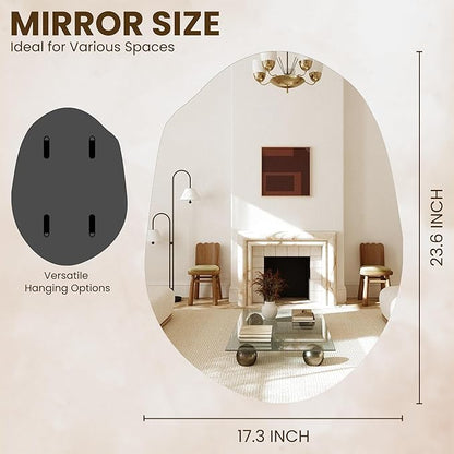 Irregular Asymmetrical Wall Mirror for Living Room Bathroom Entryway, Modern Decorative Mirror Hanging (Hook Style, 24'' x 18'')