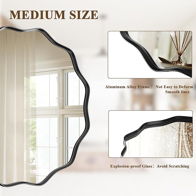 VooBang Black Scalloped Circle Mirror, 30