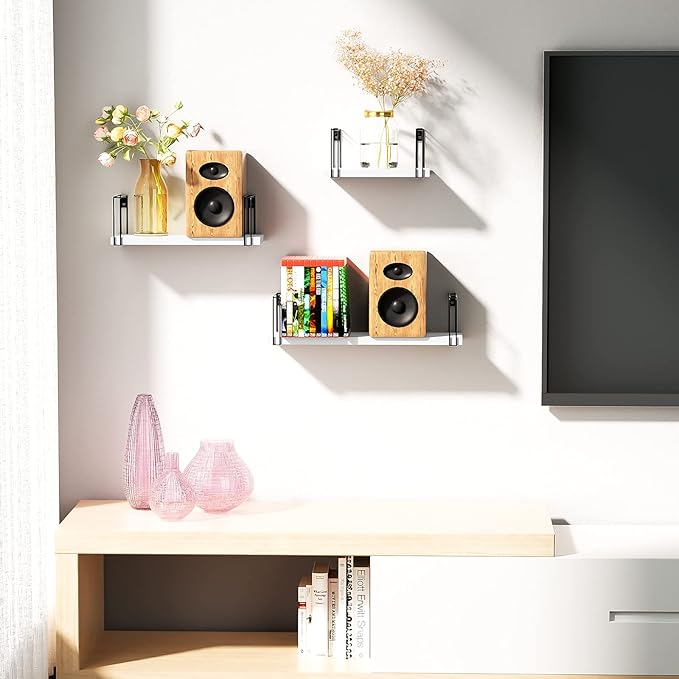 SRIWATANA White Floating Shelves Wall Mount Set of 3, Hanging Wall Shelves, 17 Inch Rustic Wood Shelves for Decor, Bedroom, Bathroom, Laundry Room, Living Room, Kitchen, Office - White