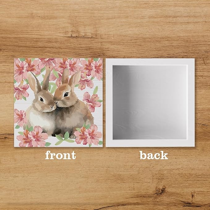 Wooden Bunny Rabbit Easter Decor Sign for Home Office Desk Table Mantle