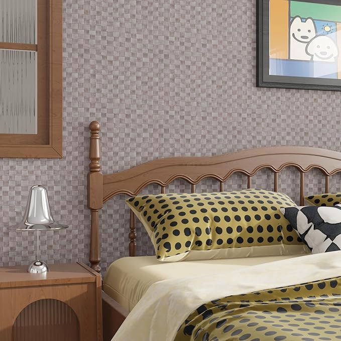 CRE8TIVE Non-Textured Rattan Wallpaper Peel and Stick Taupe Grey Faux Woven Pattern Rattan Contact Paper for Cabinets Dresser Nightstand Cane Weaving Wallpaper Vinyl Roll for Bedroom Bathroom 12"x80"