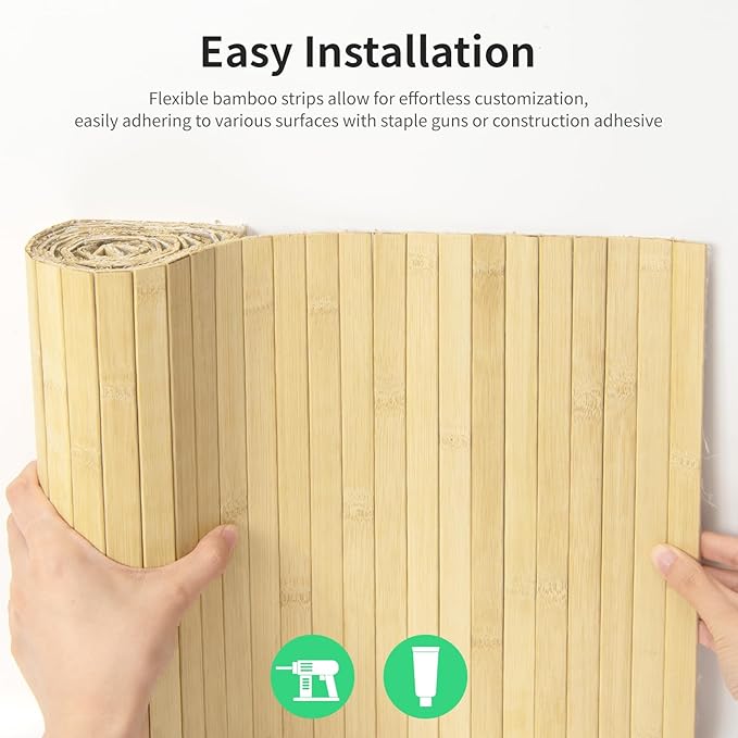 Natural Bamboo Wall Panel for Interior Wall Decor, Renewable Pole Wrap Wainscoting Paneling for Wall Ceiling Furniture Cabinet Office, 48 x 96 Inch, Raw