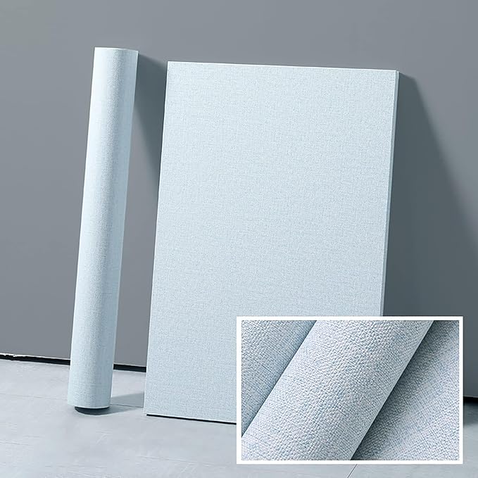 Yancorp 15.7"x394" 32.8ft Textured Fabric Wallpaper Faux Grasscloth Peel and Stick Wallpaper Self-Adhesive Linen Removable Cabinets Blue