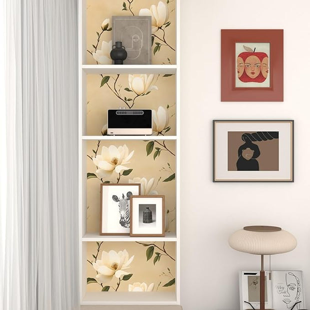 Floral Peel and Stick Wallpaper Vintage Khaki Contact Paper 17.5''x393'' Vinyl Waterproof Self Adhesive Removable Boho Modern Beige Leaf Wall Paper for Cabinets Bathroom Walls Bookcase Countertops