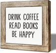 Coffee Bar Decor, Read Book Decor Sign, Drink Coffee Read Books Be Happy Wooden Box Sign, Wood Signs for Bookstore Cafe Bar, Rustic Wooden Table Top Decoration 5.9×5.9 inch