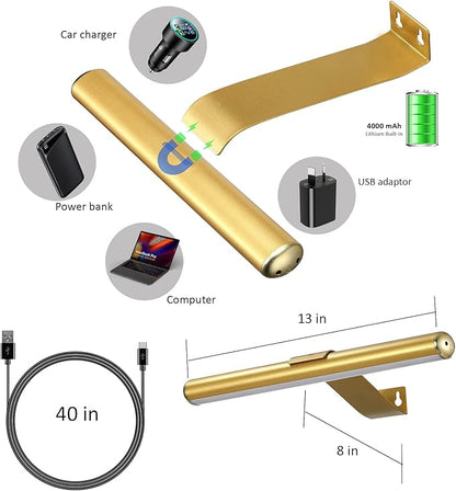 Wireless Picture Light Battery Operated,Rechargeable Painting Light with Remote Control, Metal Art Display Lamp,3 Modes,Dimmable Dartboard Light with Timer for Frame Gallery,300LM, Gold