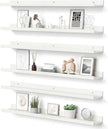 upsimples Floating Shelves for Wall, 35.5 Inch Shelves for Decor Storage Set of 6, Wall Mounted Wood Shelf for Bedroom, Living Room, Bathroom, Kitchen, Long Picture Ledge Shelves, White