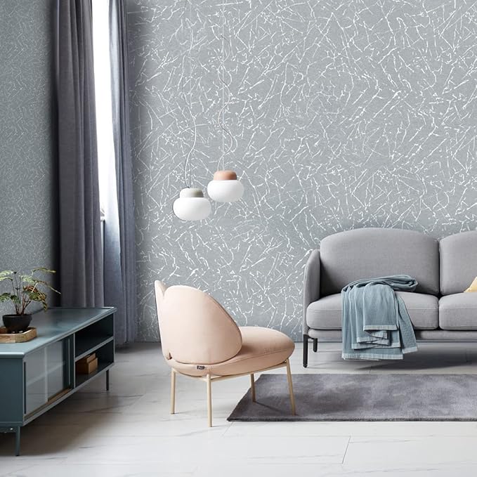 Cohoo Home Gray Peel and Stick Wallpaper Grey Silk Contact Paper for Cabinets and Drawers Silver Textured Self Adhesive Removable Wallpaper Bathroom Bedroom Waterproof Wall Covering 15.7inL 197inW