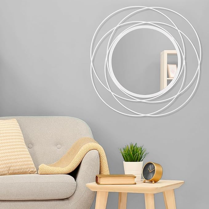 24 inch Round Mirror White, Circle Wall Mirror for Bathroom Vanity,Large Circle Mirror for Wall Decor, for Living Room Bathroom Bedroom Hallway Balcony Vanit