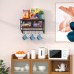 Helsin Industrial Wall Mounted Metal Wood Floating Shelves with Baskets Hooks Hanging Display Shelf Sundries Holder for Coffee Bar Kitchen Bathroom Organization and Home Decor, Black (16inch, 1 Set)