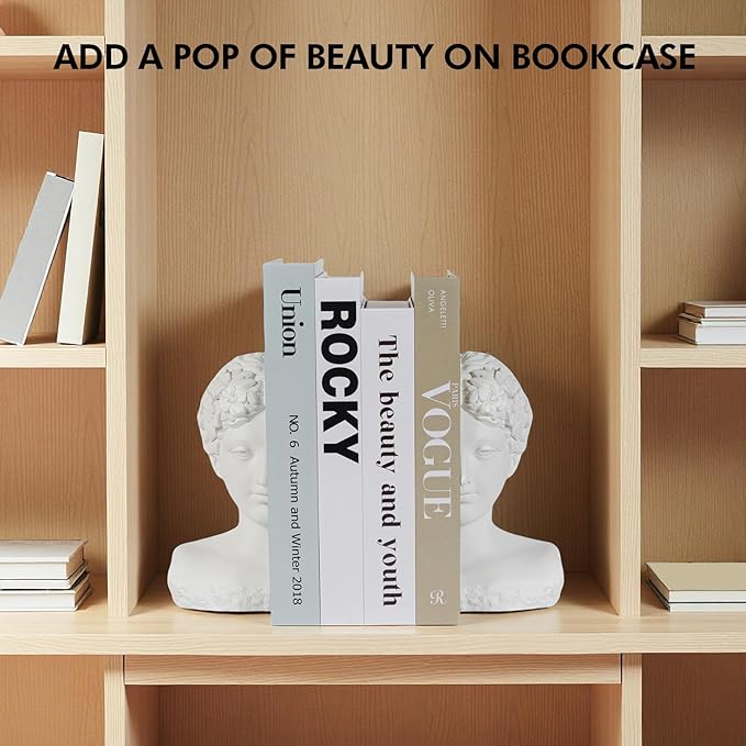Modern Decorative Stone Bookends, Heavy Duty Book Ends Unique for Heavy Books, Cool Vintage Book Ends for Shelves & Office Desk, Thinker Sculpture Bookends